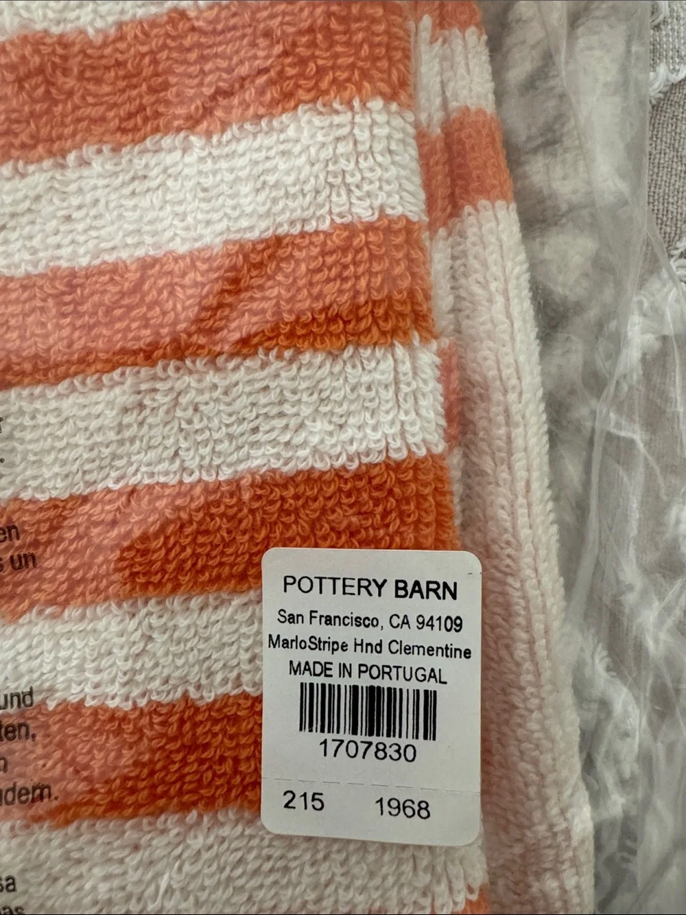Pottery Barn Marlo Stripe Hand Towel (Clementine / Orange & White) Set of 3